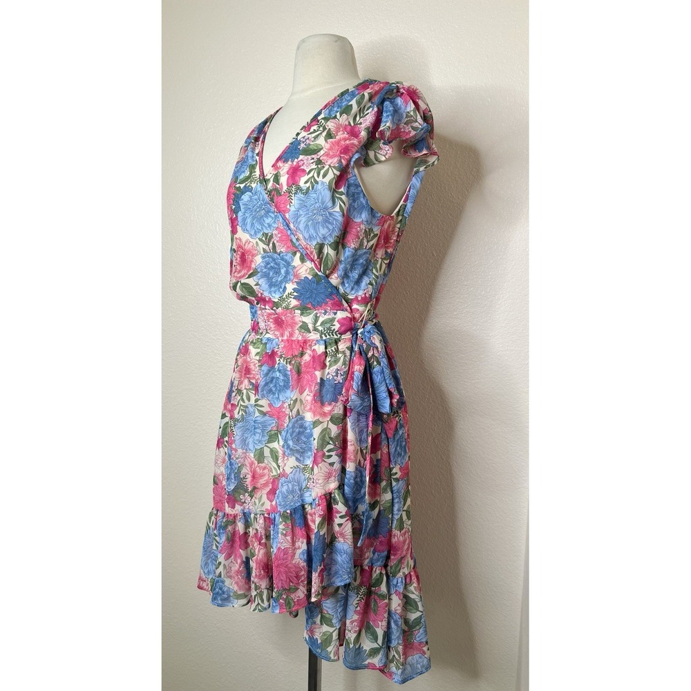 Laundry Shelli Segal Size 8 Floral Ruffled Mini Wrap Dress Summer Wedding